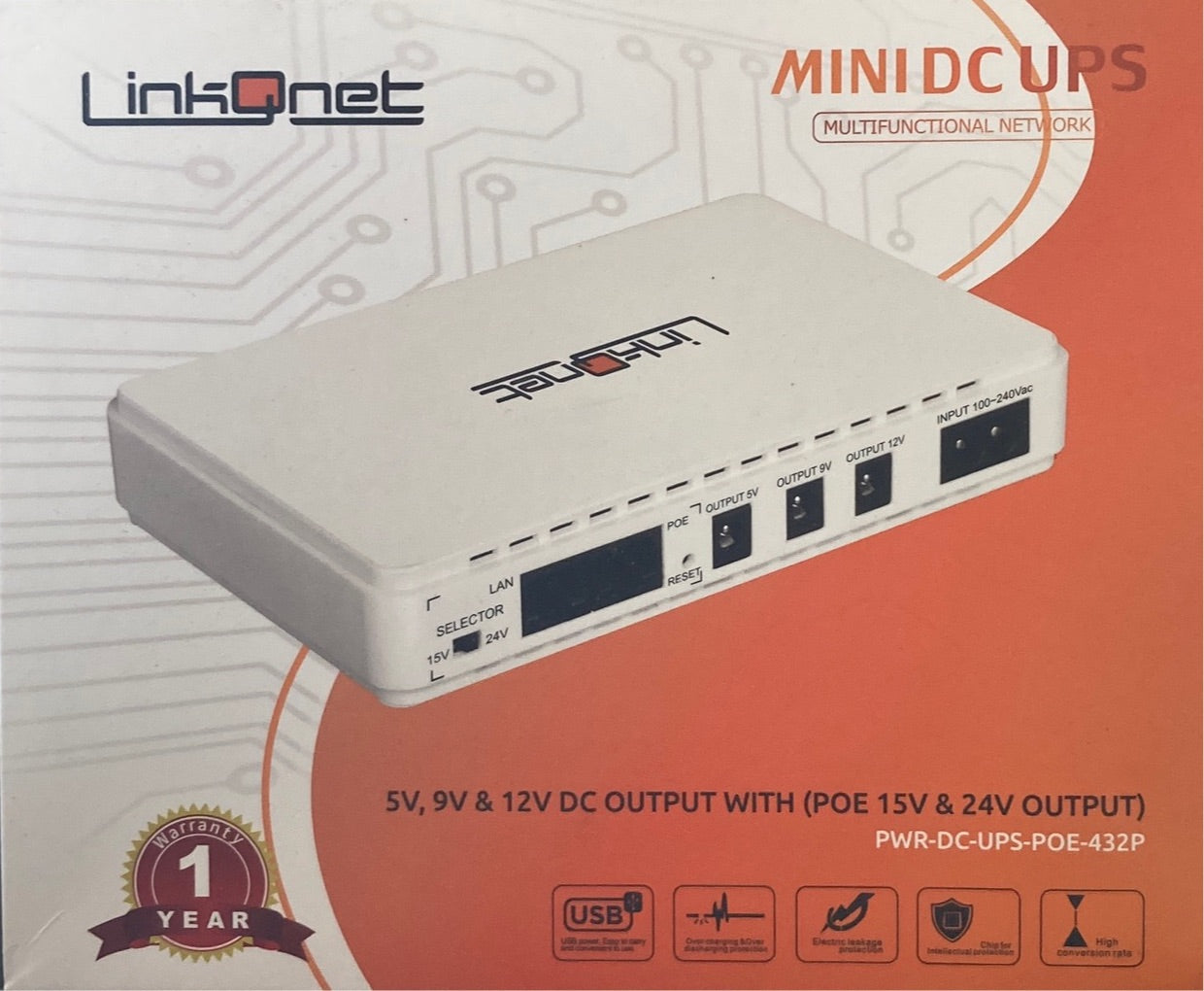 LinkQnet Mini DC UPS 5V, 9V & 12V Output with POE